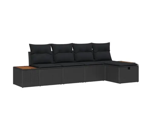 Sodo Sofų Rinkinys Su Pagalve 5 Pcs Juoda Poliratanas