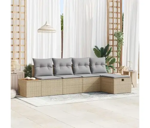 Sodo Sofų Rinkinys Su Pagalve 5 Pcs Smėlio Poliratanas