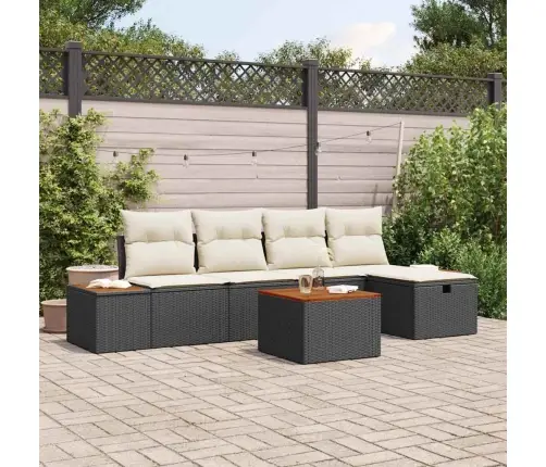 Sodo Sofų Rinkinys Su Pagalve 6 Pcs Juoda Poli Ratanas