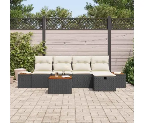 Sodo Sofų Rinkinys Su Pagalve 6 Pcs Juoda Poli Ratanas