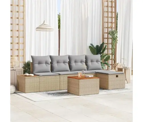 6 Daļu Dārza Dīvānu Komplekts Ar Spilveniem Bēšs Poli Ratan Vidaxl