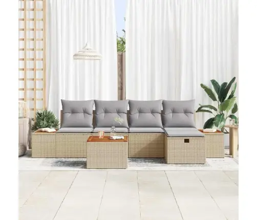 6 Daļu Dārza Dīvānu Komplekts Ar Spilveniem Bēšs Poli Ratan Vidaxl