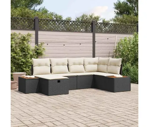 6 Gabalu Dārza Dīvānu Komplekts Ar Spilveniem Melns Poli Rotangpalma Vidaxl