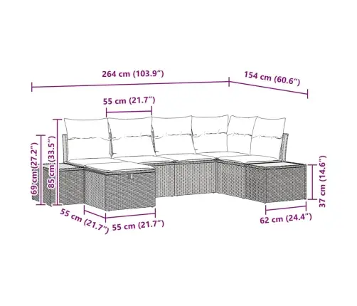 6 Daļu Dārza Dīvānu Komplekts Ar Spilveniem Bēšā Poli Rotangpalmas Vidaxl