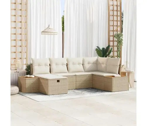 6 Daļu Dārza Dīvānu Komplekts Ar Spilveniem Bēšs Poli Rotangpalma Vidaxl