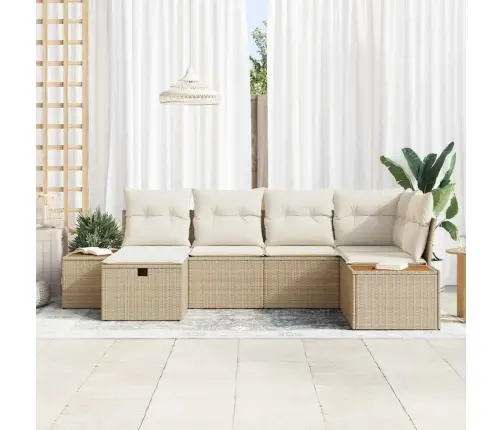 6 Daļu Dārza Dīvānu Komplekts Ar Spilveniem Bēšs Poli Rotangpalma Vidaxl