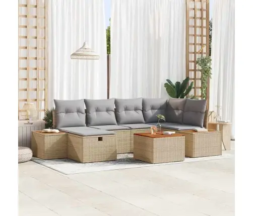 7 Daļu Dārza Dīvānu Komplekts Ar Spilveniem Bēšā Poli Rotangpalmas Vidaxl