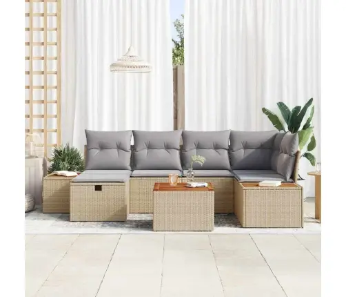 7 Daļu Dārza Dīvānu Komplekts Ar Spilveniem Bēšā Poli Rotangpalmas Vidaxl