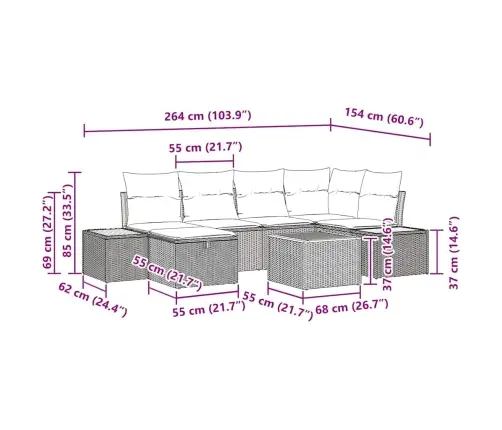 7 Daļu Dārza Dīvānu Komplekts Ar Spilveniem Bēšā Poli Rotangpalmas Vidaxl