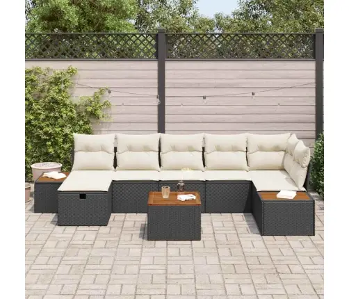 8 Daļu Dārza Dīvānu Komplekts Ar Spilveniem Melnā Polietilēna Rotangpalmas Vidaxl