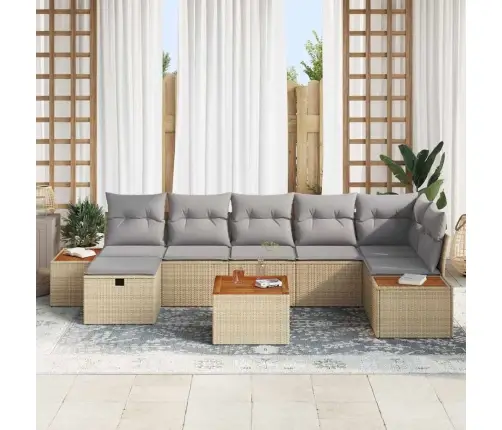 8 Gab. Dārza Dīvānu Komplekts Ar Spilveniem, Bēšs Poli Rotangpalma Vidaxl