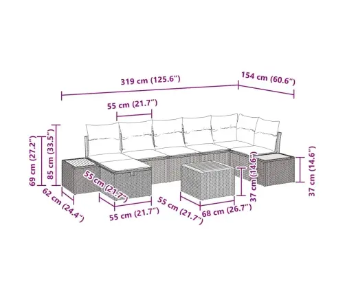 Aia Diivanikomplekt Padjaga Ladustamisega 8 Pcs Beež Polürotang