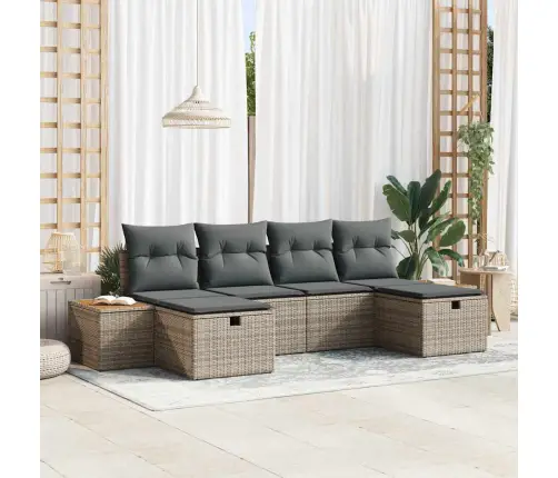 6 Gabalu Dārza Dīvānu Komplekts Ar Spilveniem Pelēks Poli Ratan Vidaxl