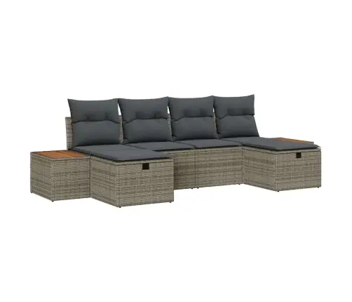 6 Gabalu Dārza Dīvānu Komplekts Ar Spilveniem Pelēks Poli Ratan Vidaxl