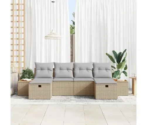 6 Daļu Dārza Dīvānu Komplekts Ar Spilveniem Bēšs Polirotangs Vidaxl