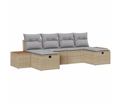 6 Daļu Dārza Dīvānu Komplekts Ar Spilveniem Bēšs Polirotangs Vidaxl