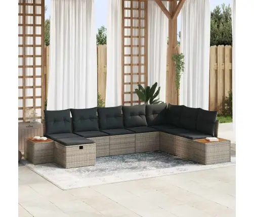 Sodo Sofų Rinkinys Su Pagalve 9 Pcs Pilka Poliratanas