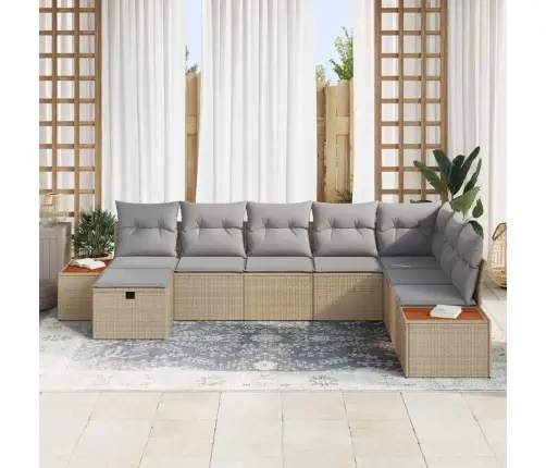 8 Daļu Dārza Dīvāna Komplekts Ar Spilveniem Bēšā Poliratangā Vidaxl