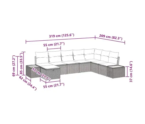 8 Daļu Dārza Dīvāna Komplekts Ar Spilveniem Bēšā Poliratangā Vidaxl
