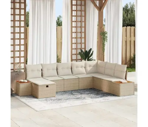 8 Daļu Dārza Dīvānu Komplekts Ar Spilveniem Bēšs Poli Rotangpalma Vidaxl