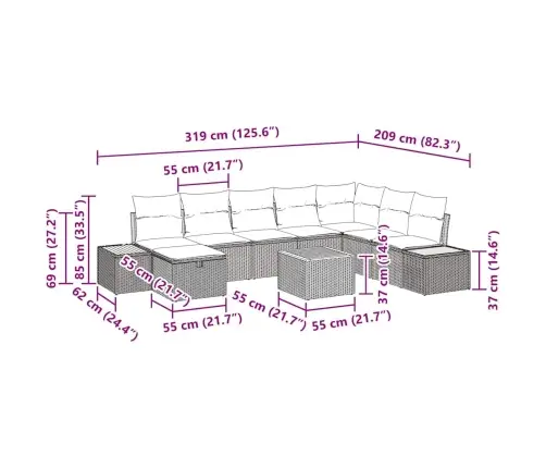 Aia Diivanikomplekt Padjaga 9 Pcs Must Polürooster