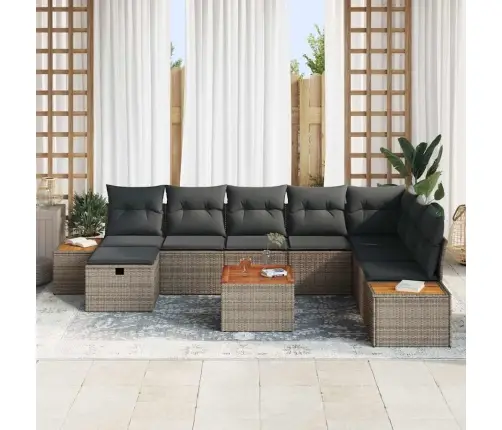 9 Daļu Dārza Dīvāna Komplekts Ar Spilveniem Pelēkā Poli Rotangpalmas Vidaxl