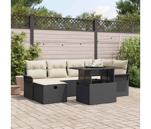 Sodo Sofų Rinkinys Su Pagalve 7 Pcs Juoda Poli Ratanas