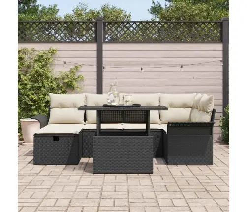 Sodo Sofų Rinkinys Su Pagalve 7 Pcs Juoda Poli Ratanas