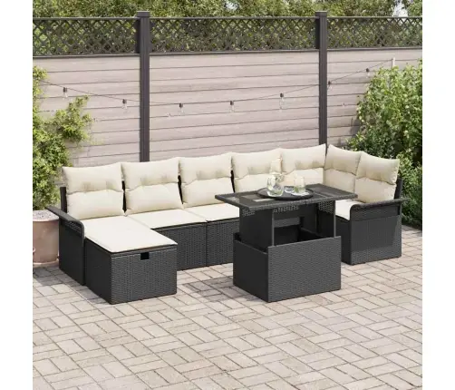 Sodo Sofų Rinkinys Su Pagalve 8 Pcs Juoda Poli Ratanas