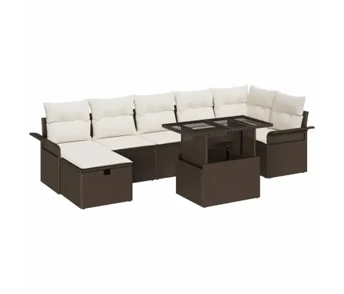 8 Gabalu Dārza Dīvānu Komplekts Ar Spilveniem, Brūnas Krāsas Poli Rotangpalma Vidaxl