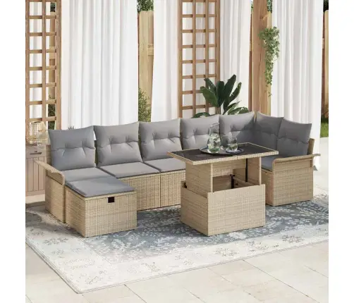 8 Daļīgs Dārza Dīvānu Komplekts Ar Spilveniem Bēšs Poli Rotangpalma Vidaxl