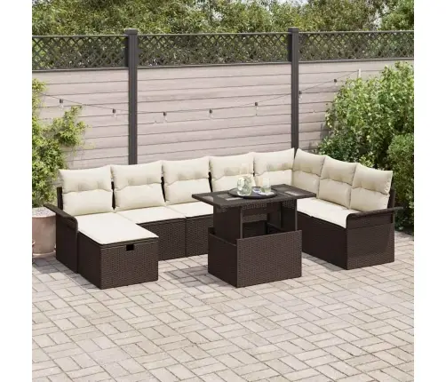 9 Daļu Dārza Dīvānu Komplekts Ar Spilveniem, Brūns, Poliratanas Vidaxl