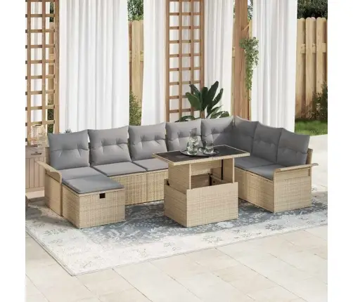 9 Daļu Dārza Dīvānu Komplekts Ar Spilveniem Bēšs Poli Rotangpalma Vidaxl