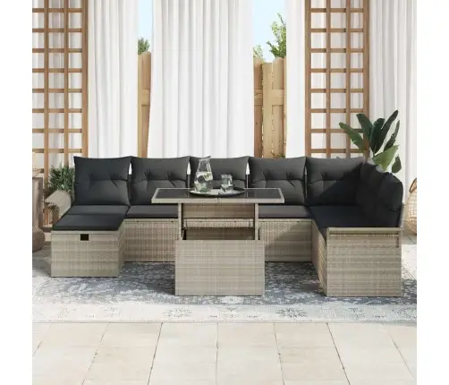 9 Gabalu Dārza Dīvānu Komplekts Ar Spilveniem Gaiši Pelēkā Poliratanā Vidaxl