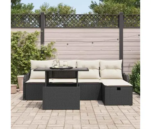 6 Daļu Dārza Dīvānu Komplekts Ar Spilveniem Melnā Poli Rotangpalma Vidaxl