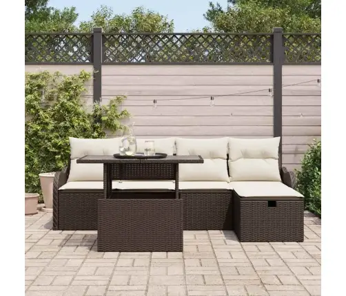 6 Daļu Dārza Dīvānu Komplekts Ar Spilveniem Brūns Poli Rotangpalma Vidaxl