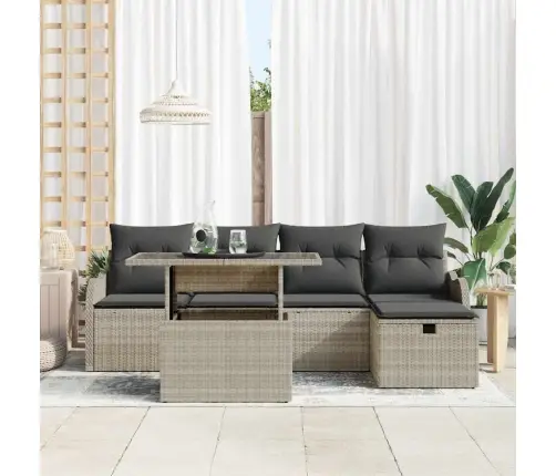 6 Daļu Dārza Dīvānu Komplekts Ar Spilveniem Gaiši Pelēks Polietilēna Rotangpalma Vidaxl