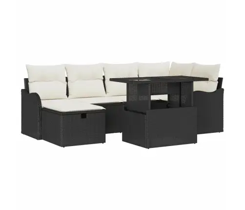 7 Daļu Dārza Dīvānu Komplekts Ar Spilveniem Melns Poli Ratan Vidaxl