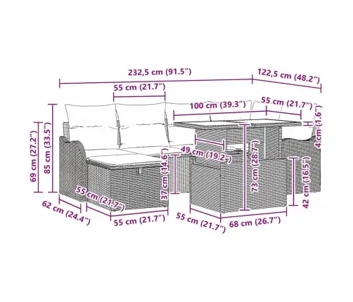 7 Gab. Dārza Dīvānu Komplekts Ar Spilveniem Gaiši Pelēks Poli Rotangpalma Vidaxl