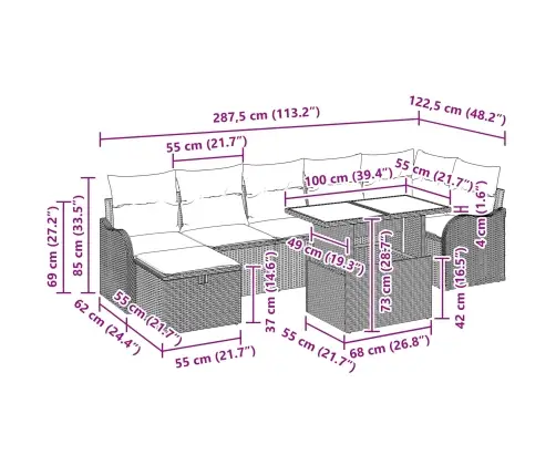 8 Detaļu Dārza Dīvānu Komplekts Ar Spilveniem Brūnā Polietilēna Rotangpalmas Vidaxl