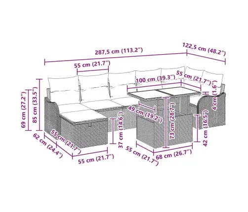 Sodo Sofų Rinkinys Su Pagalve 8 Pcs Šviesiai Pilka Poli Ratanas