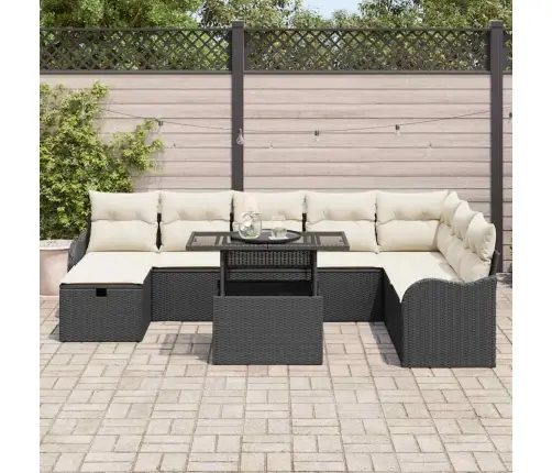 9 Daļu Dārza Dīvānu Komplekts Ar Spilveniem Melnā Poli Rotangpalma Vidaxl