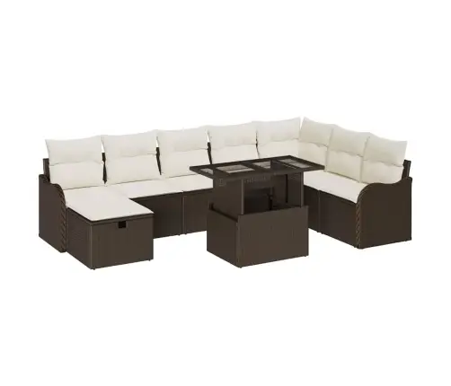 Sodo Sofų Rinkinys Su Pagalve 9 Pcs Ruda Poli Ratanas