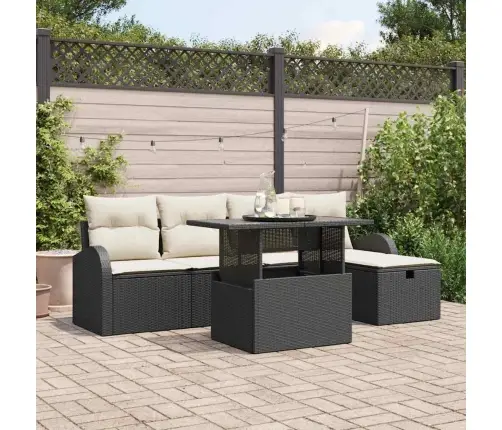 6 Daļu Dārza Dīvānu Komplekts Ar Spilveniem Melnā Polietilēna Rotangpalma Vidaxl