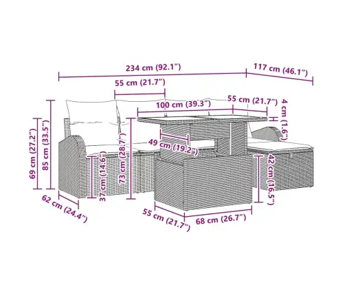 6 Gabalu Dārza Dīvānu Komplekts Ar Spilveniem Bēšā Poli Rotangpalma Vidaxl