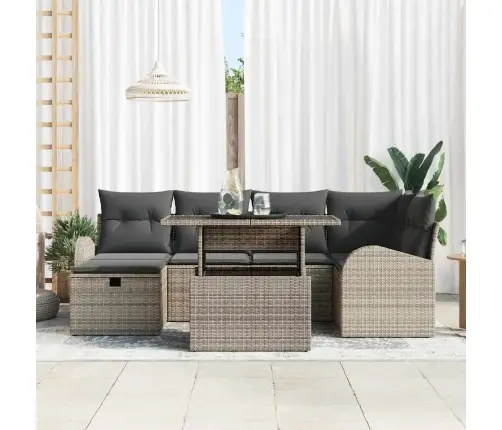 7 Daļu Dārza Dīvānu Komplekts Ar Spilveniem Pelēkā Poli Rattan Vidaxl