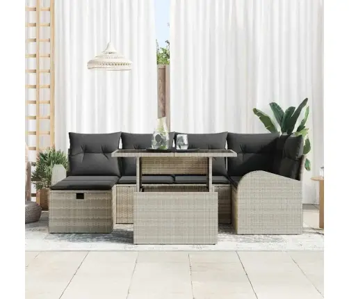 7 Daļu Dārza Dīvānu Komplekts Ar Spilveniem, Gaiši Pelēka Poli Rotangpalma Vidaxl