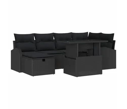 Sodo Sofų Rinkinys Su Pagalve 7 Pcs Juoda Poli Ratanas