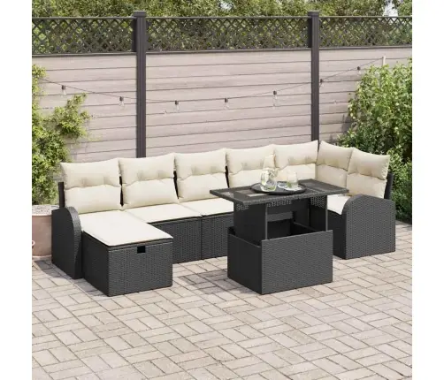 Sodo Sofų Rinkinys Su Pagalve 8 Pcs Juoda Poli Ratanas