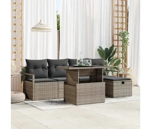 Dārza Dīvānu Komplekts 6 Pcs Pelēka Poliūtu Rotangpalma Vidaxl